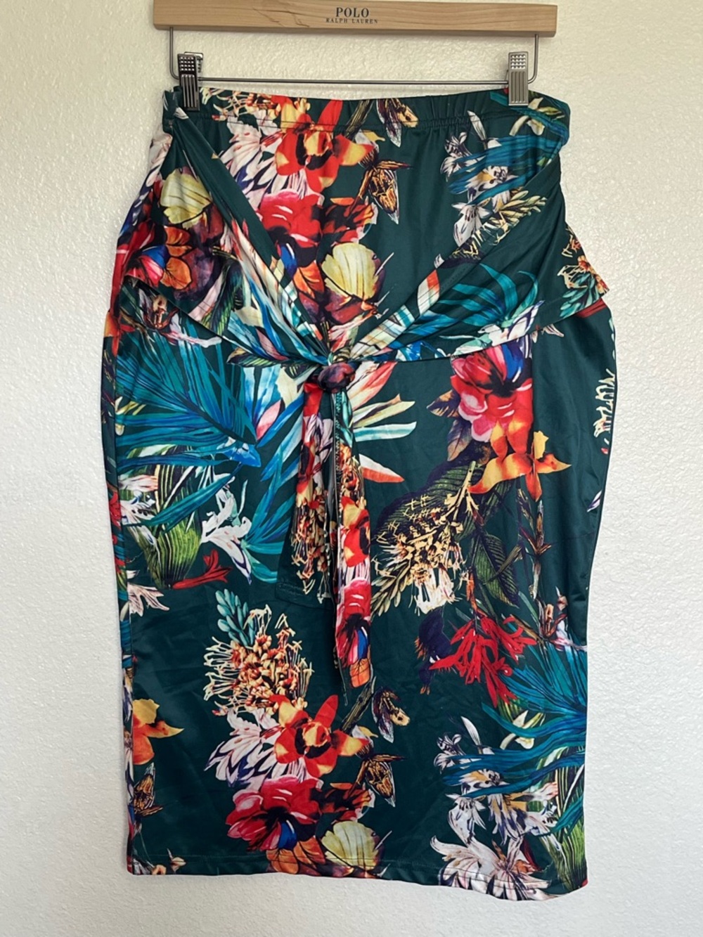 SHEIN  Green Tropical Floral Swim Sarong Tie Skirt Multicolor Beach Cover Up XL